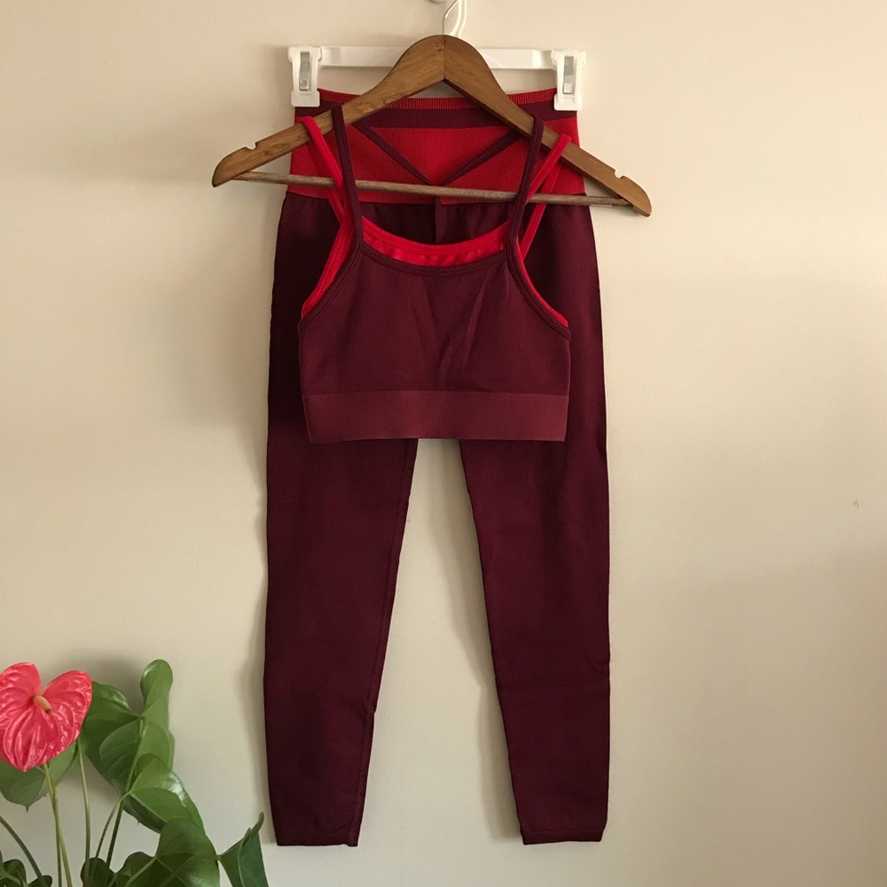 Fabletics Red Legging Sports Bra Set